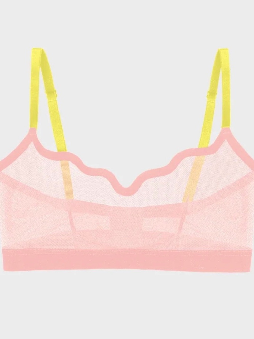 Sheer Pink Mesh Bralette with Yellow Straps